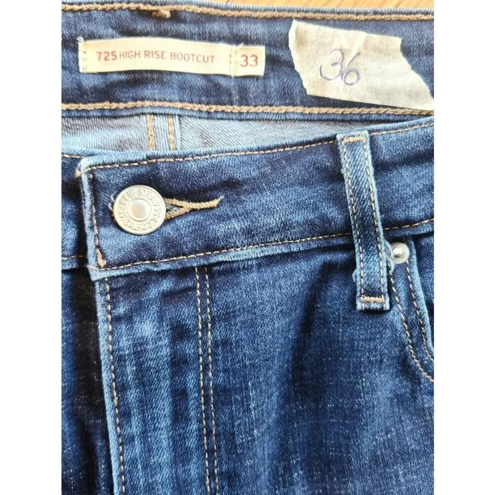 36 Levi's 725 Highrise Bootcut Classic Dark Wash Blue Jeans